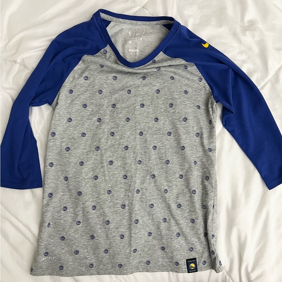 Women's Golden State Warriors Nike Gray Allover Print 3/4 Sleeve T-Shirt Small - Picture 2 of 4
